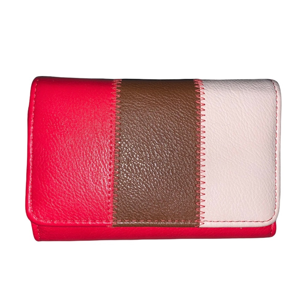 Red & Brown & White Faux Leather Folded Wallet
